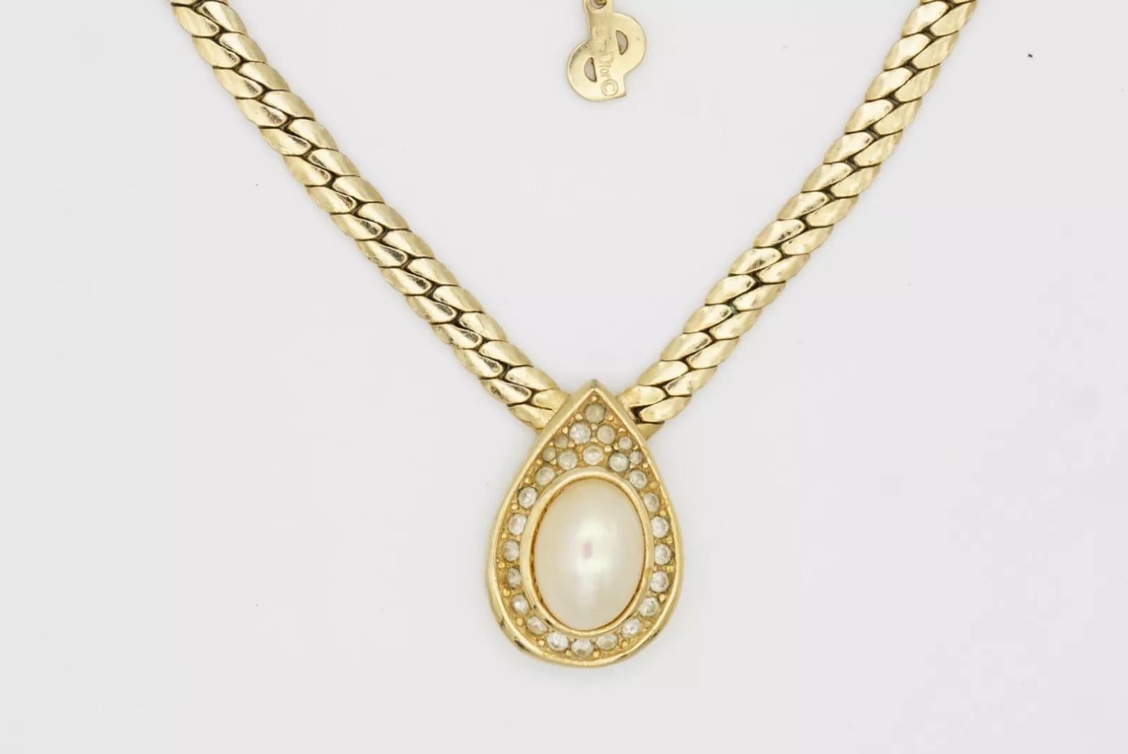 Christian Dior Vintage 1970s Large Oval Pearl Crystals Tear Water Drop Necklace For Sale 7
