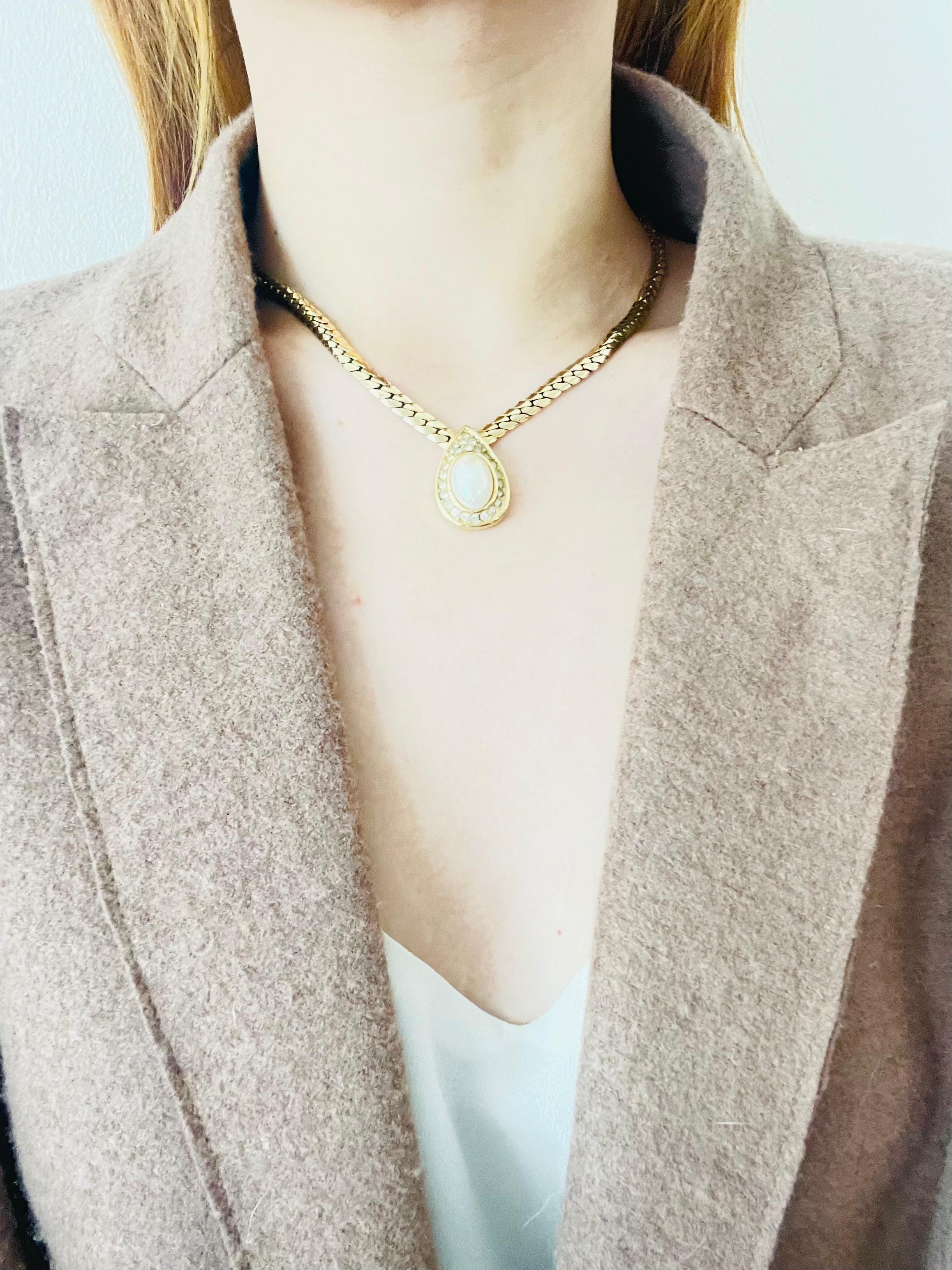 Women's or Men's Christian Dior Vintage 1970s Large Oval Pearl Crystals Tear Water Drop Necklace For Sale