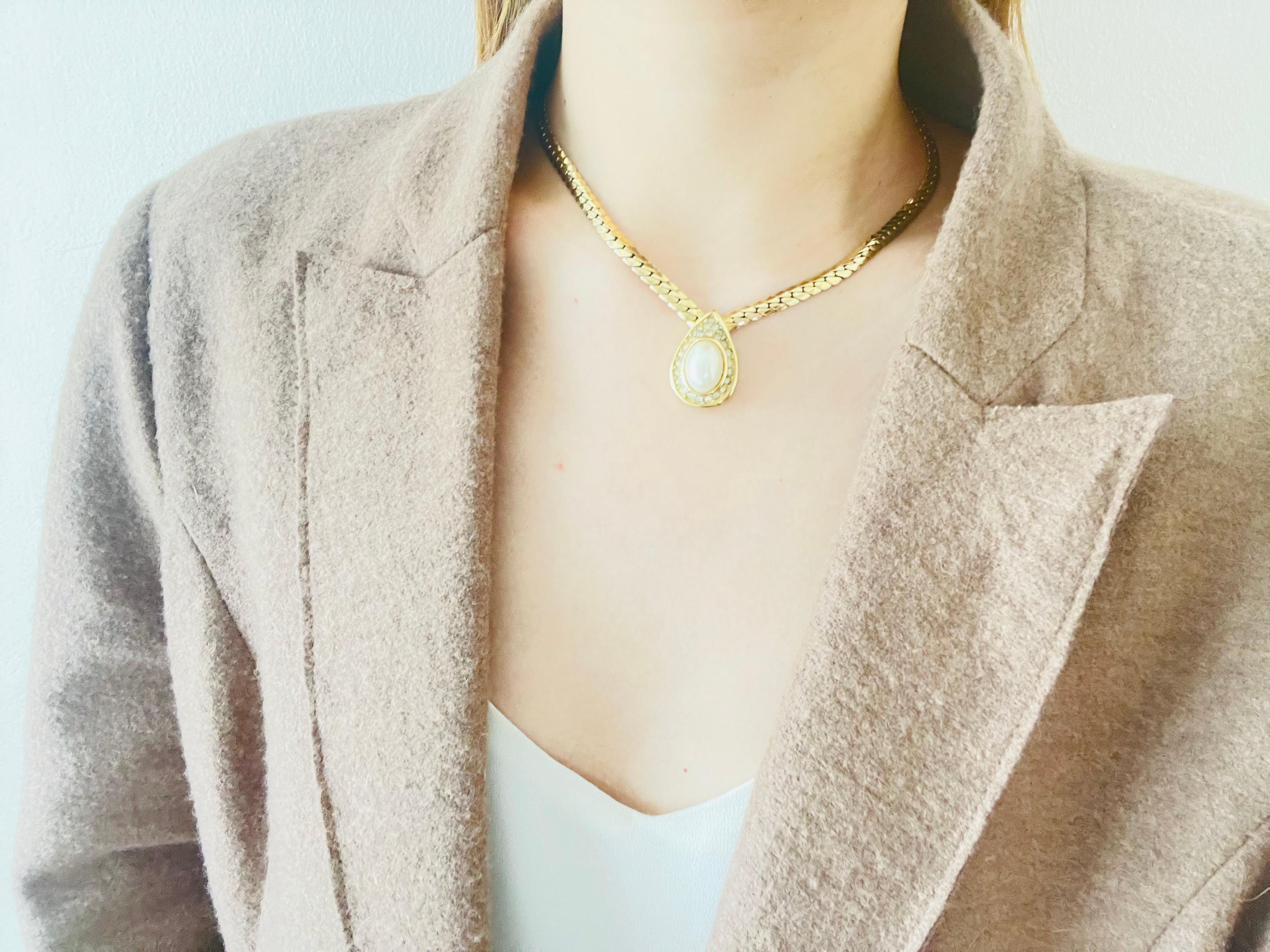 Christian Dior Vintage 1970s Large Oval Pearl Crystals Tear Water Drop Necklace For Sale 1