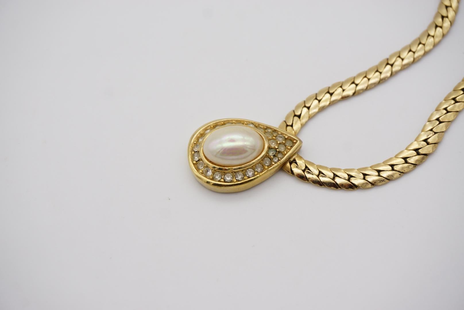 Christian Dior Vintage 1970s Large Oval Pearl Crystals Tear Water Drop Necklace For Sale 1
