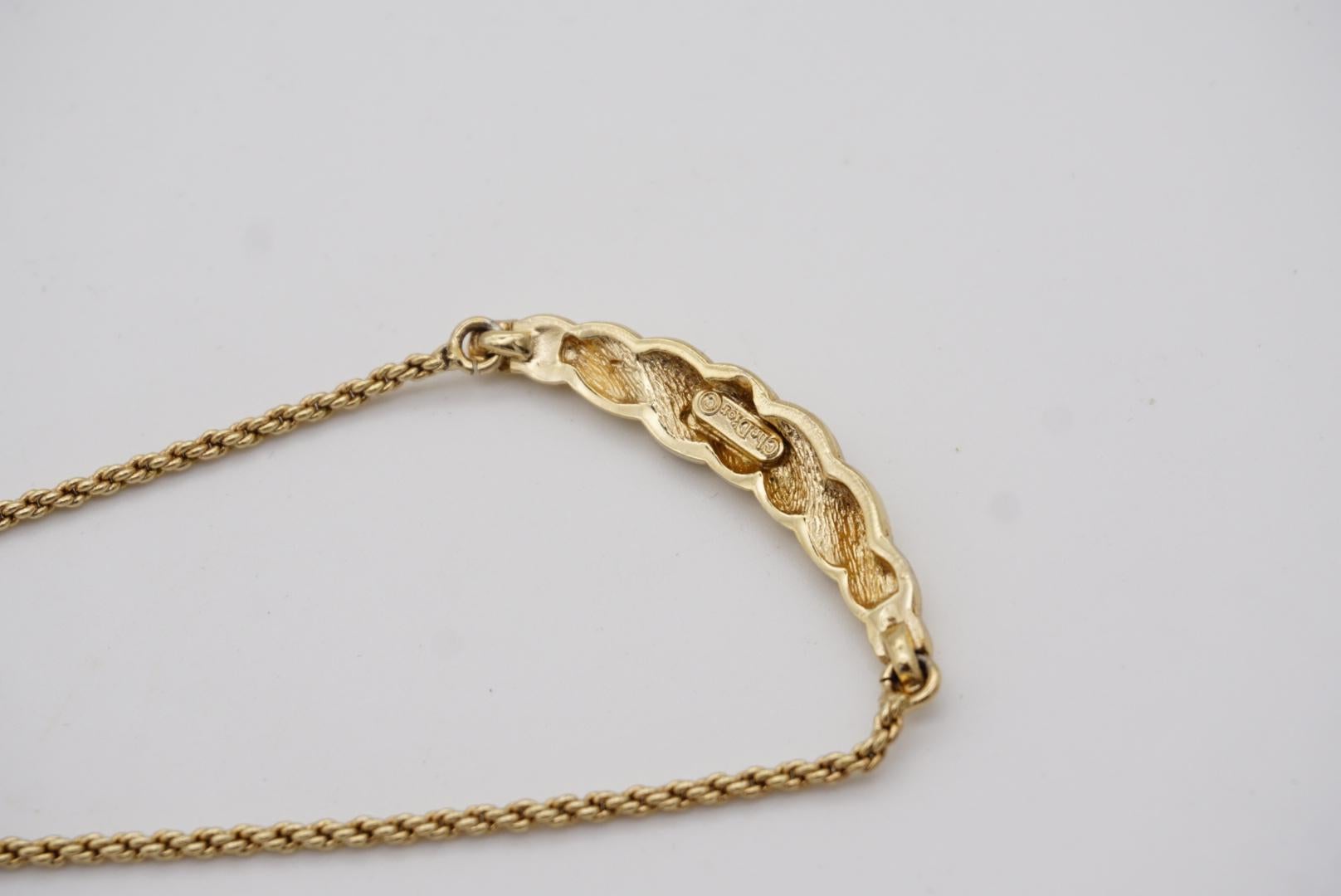 Christian Dior Vintage 1970s Long Bar Swirl Swarovski Gold Crystals Necklace For Sale 5