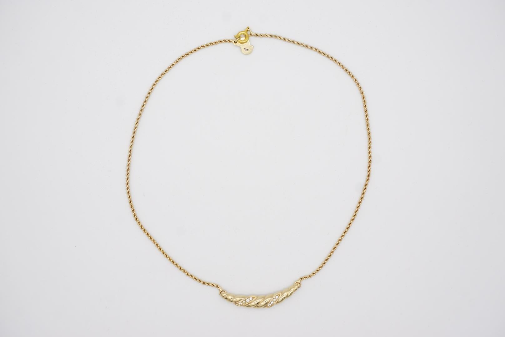 Christian Dior Vintage 1970s Long Bar Swirl Swarovski Gold Crystals Necklace For Sale 1