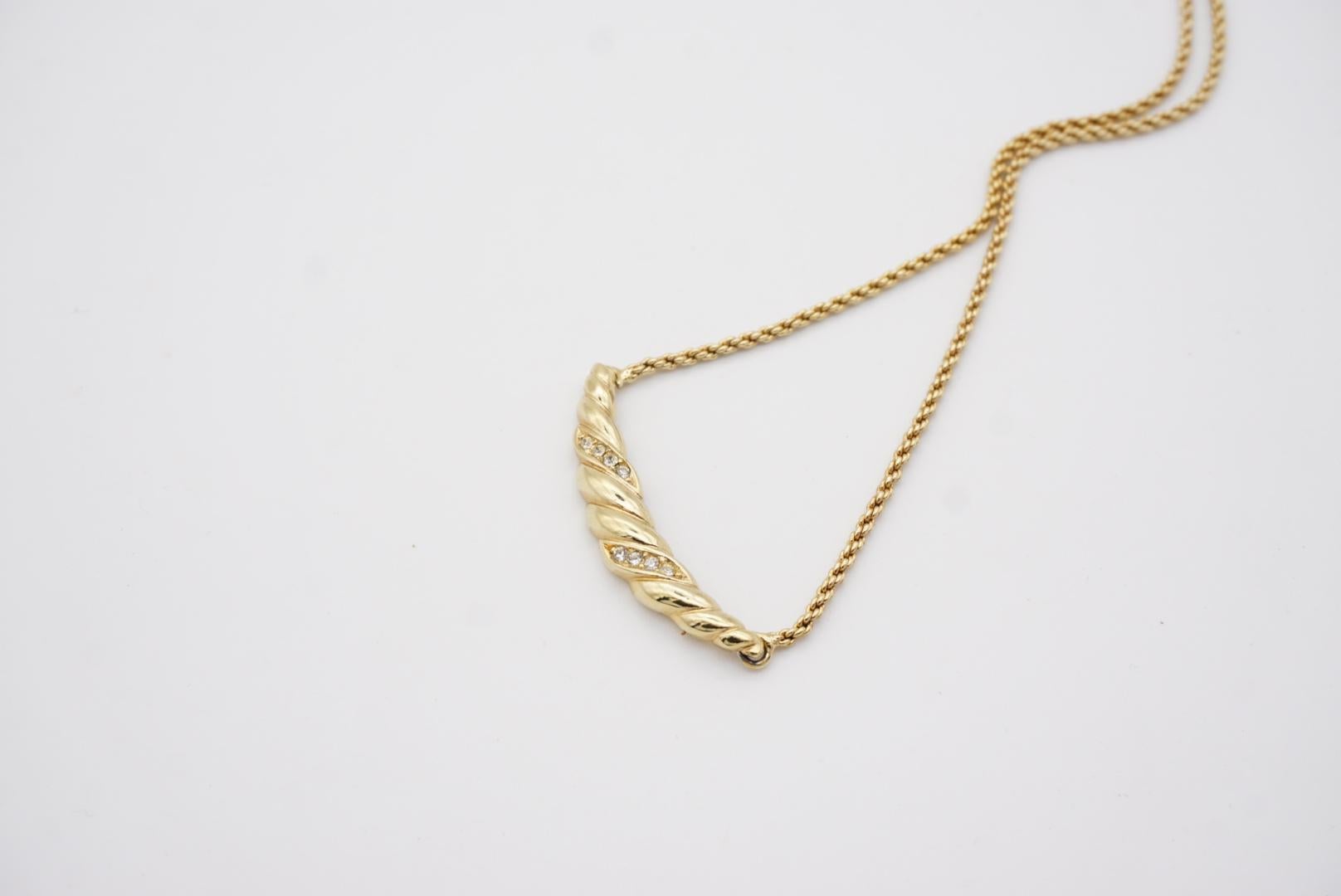 Christian Dior Vintage 1970s Long Bar Swirl Swarovski Gold Crystals Necklace For Sale 3