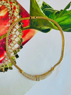 Christian Dior Vintage 1970s Moon Crescent Sparkling Crystals Pendant Necklace