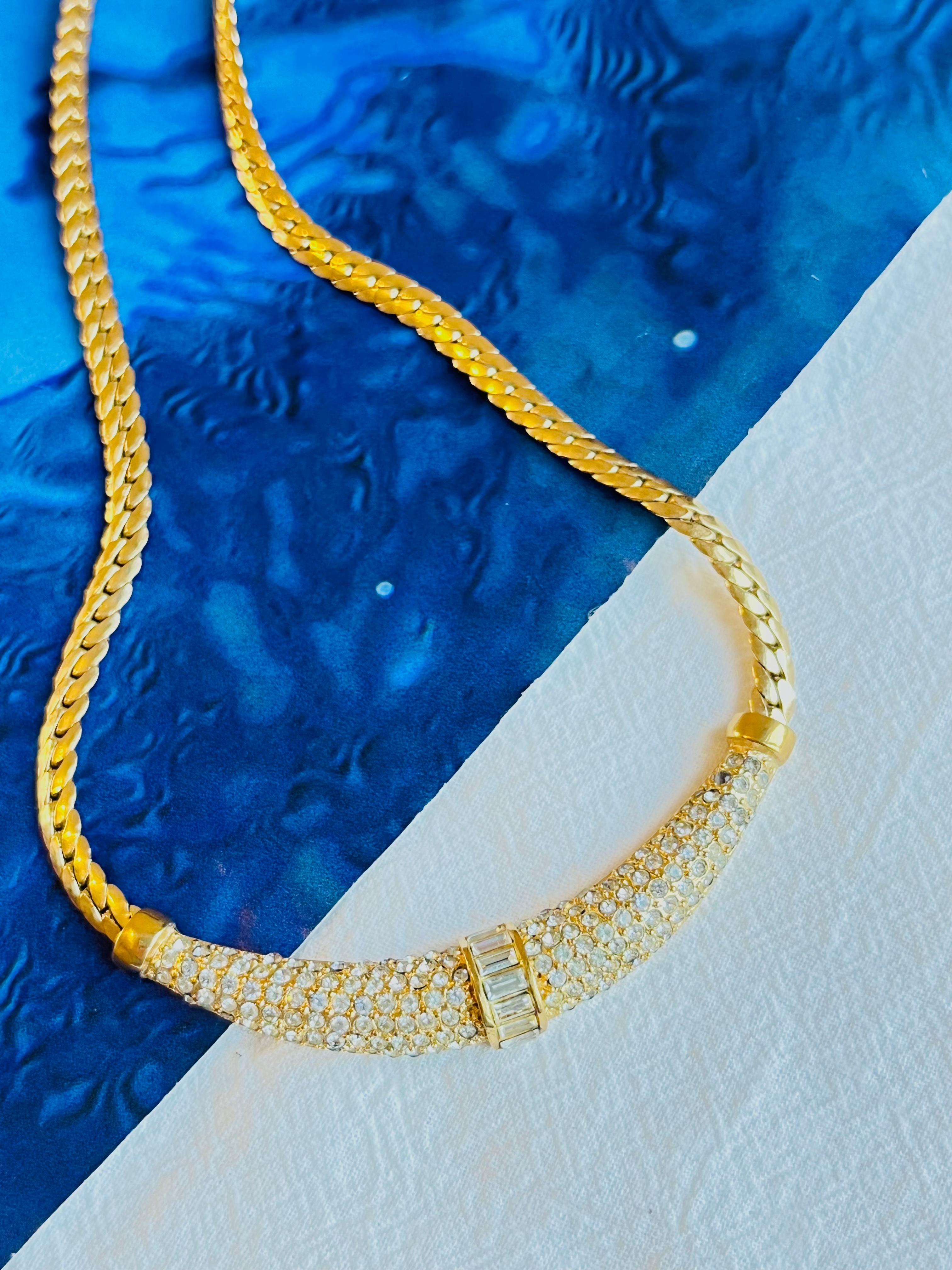 Art Deco Christian Dior Vintage 1970s Moon Sparkling Crystals Crescent Pendant Necklace For Sale
