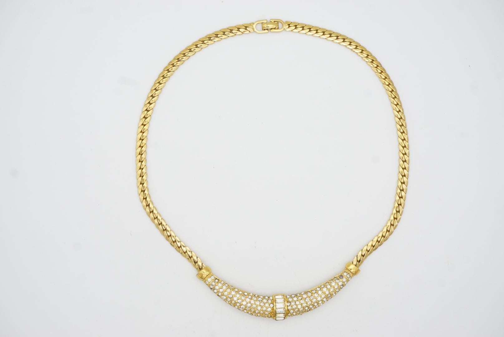 Christian Dior Vintage 1970s Moon Sparkling Crystals Crescent Pendant Necklace For Sale 2