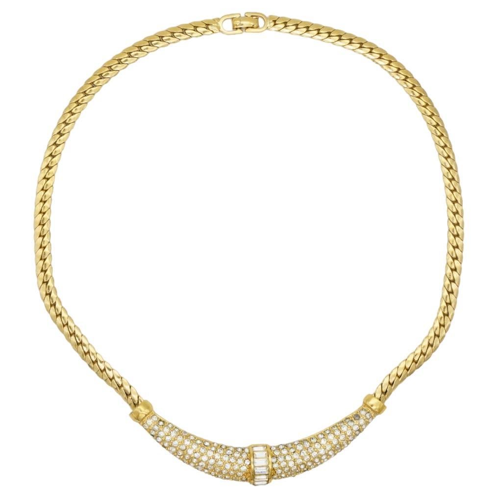 Christian Dior Vintage 1970s Moon Sparkling Crystals Crescent Pendant Necklace For Sale