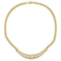 Christian Dior Vintage 1970s Moon Sparkling Crystals Crescent Pendant Necklace