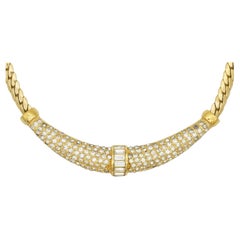 Christian Dior Vintage 1970s Moon Sparkling Crystals Crescent Pendant Necklace