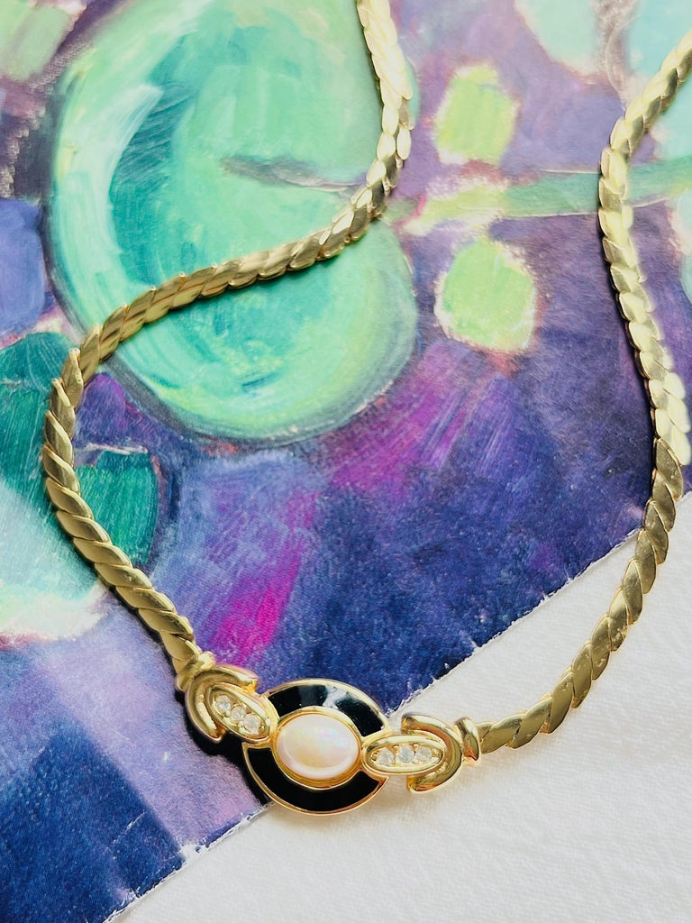 Collier Vintage Perles Ovales En Métal Doré - Bijou Rétro - Occasion