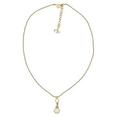 Christian Dior Vintage 1970er Jahre Perlen-Kristall-Anhänger Elegante Kette Gold-Halskette