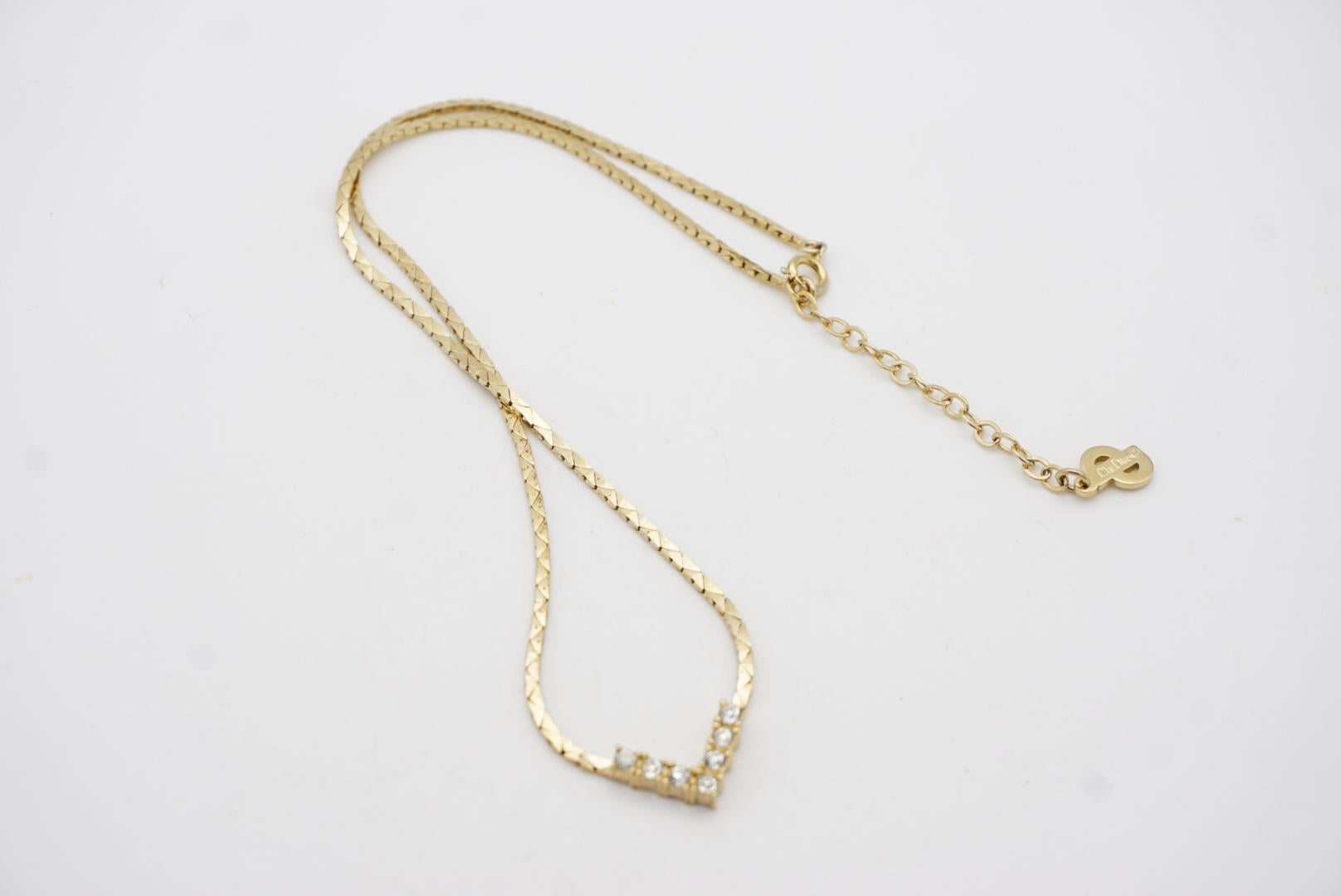 Christian Dior Vintage 1970s Swarovski Crystals Triangle Chain Pendant Necklace For Sale 8