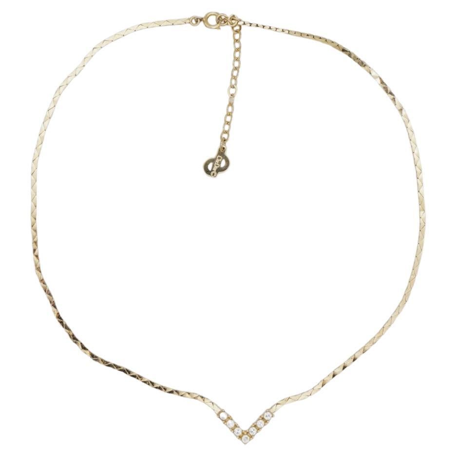 Christian Dior Vintage 1970s Swarovski Crystals Triangle Chain Pendant Necklace