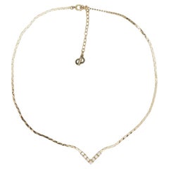Christian Dior Retro 1970s Swarovski Crystals Triangle Chain Pendant Necklace