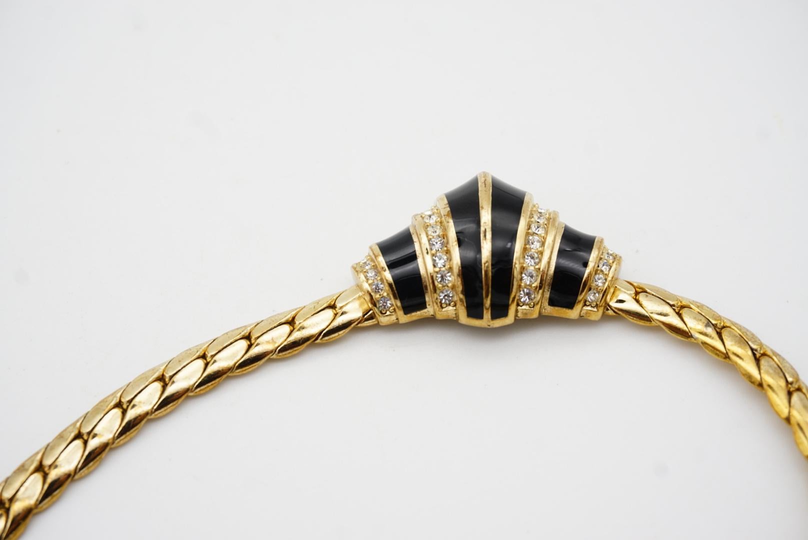 Christian Dior Vintage 1970s Symmetric Black Enamel Crystals Croissant Necklace For Sale 8
