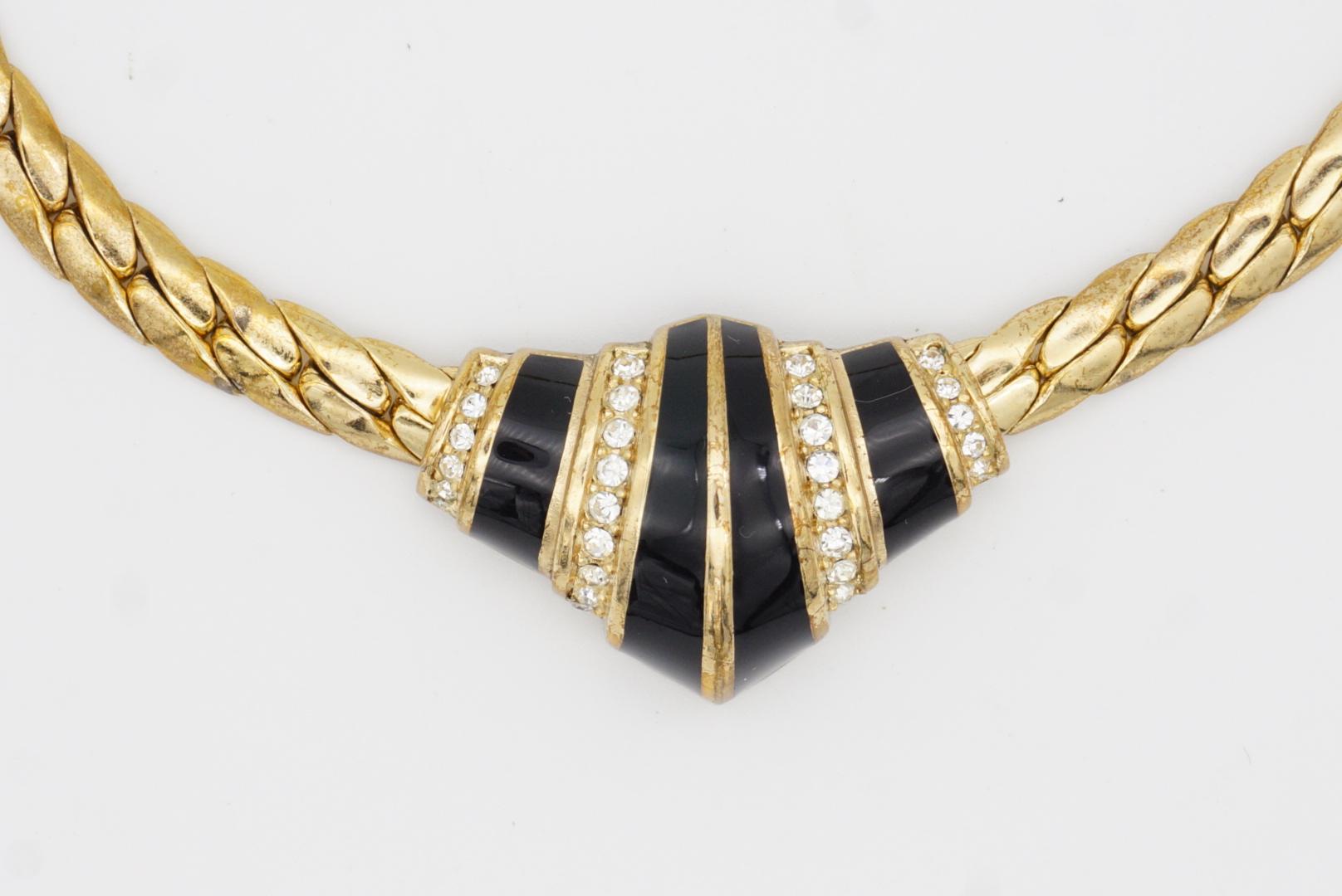 Christian Dior Vintage 1970er Jahre Symmetric Schwarz Emaille Kristalle Croissant Halskette 4