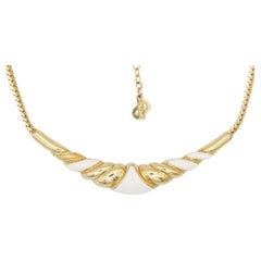 Christian Dior Vintage 1970s White Crescent Moon Triangle Long Pendant Necklace