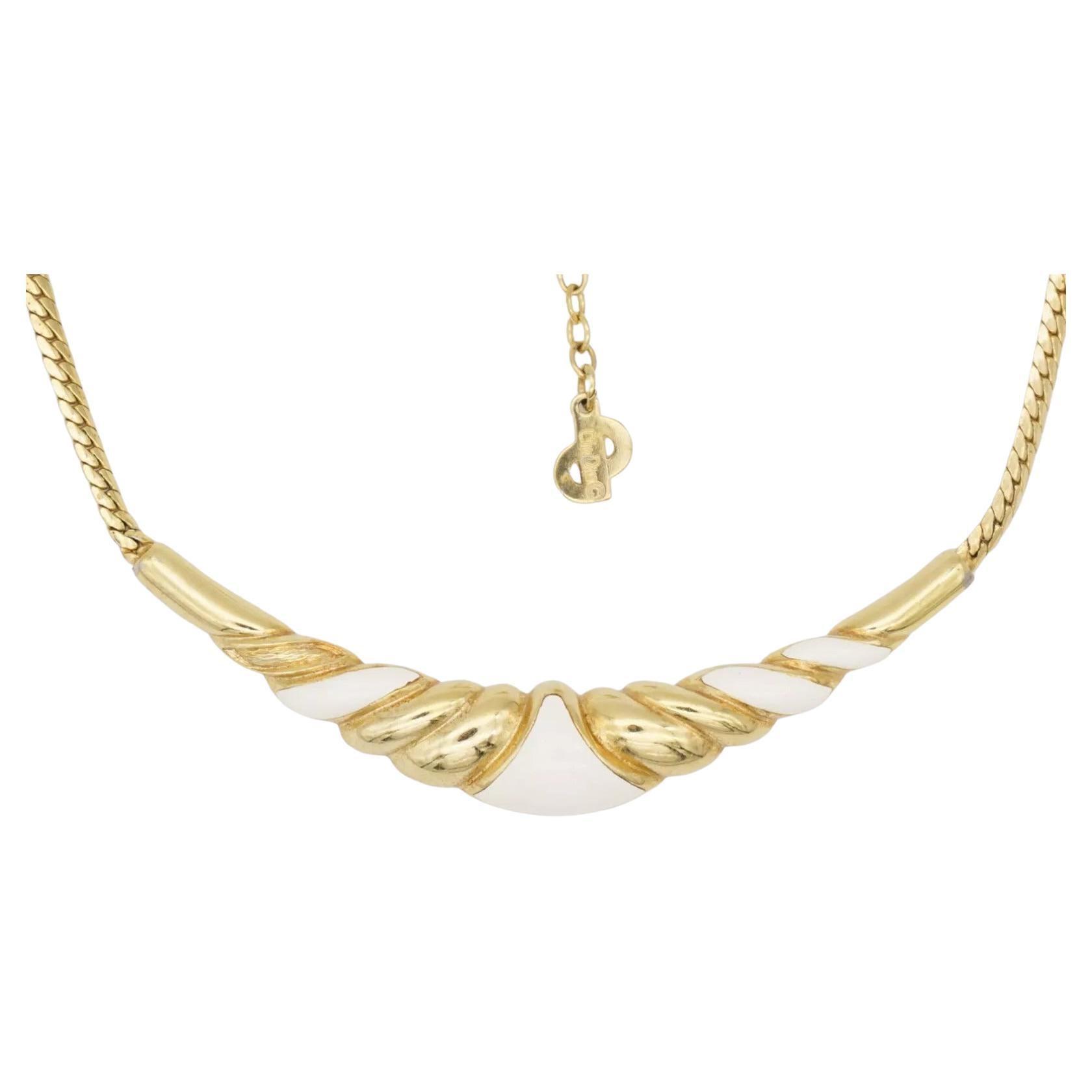 Christian Dior Vintage 1970s White Crescent Moon Triangle Long Pendant Necklace