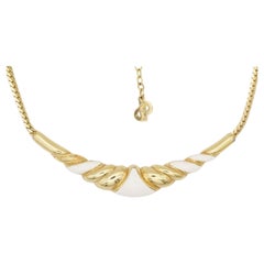 Christian Dior Vintage 1970s White Crescent Moon Triangle Long Pendant Necklace