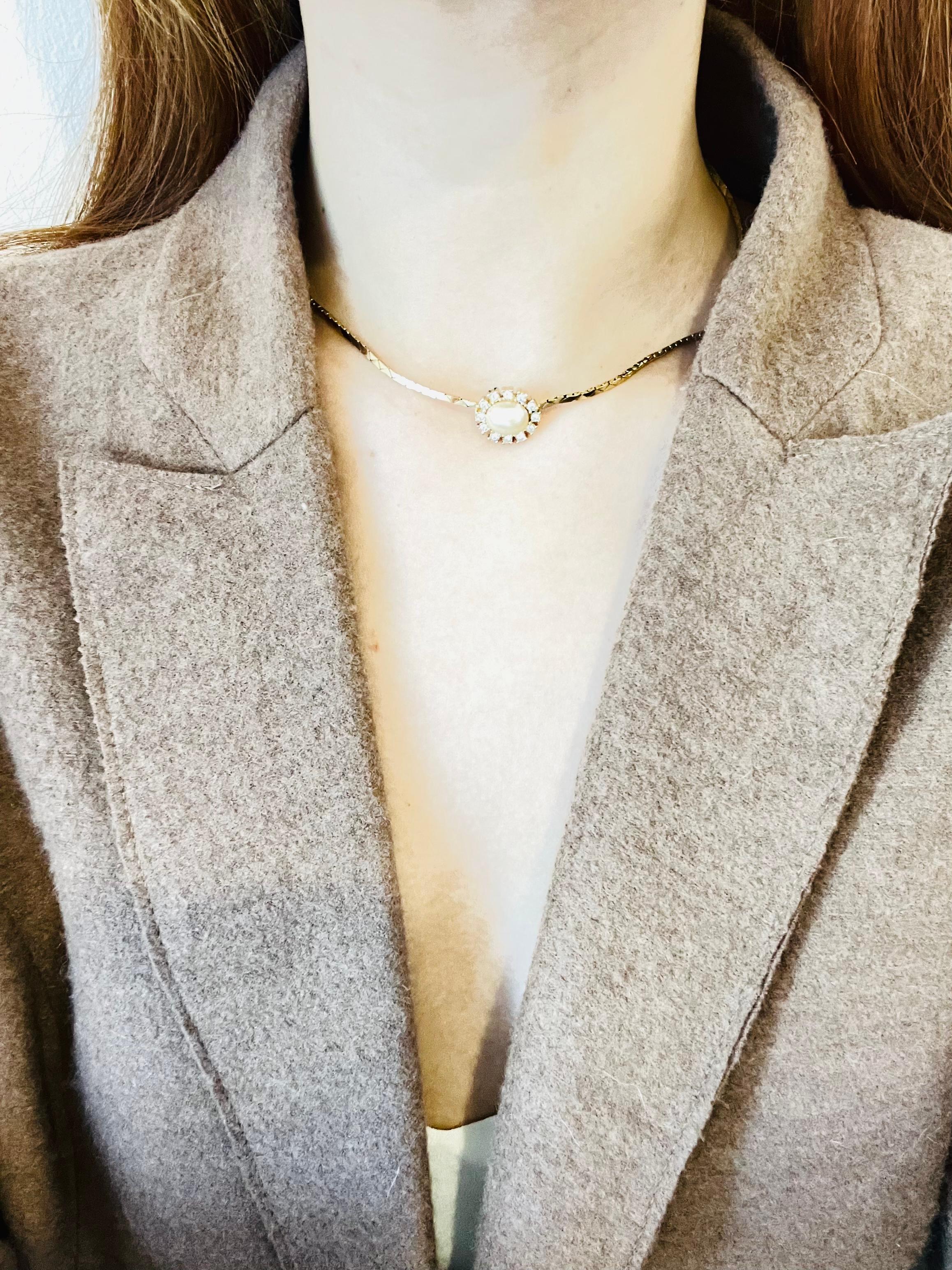 Women's or Men's Christian Dior Vintage 1970s White Pearl Sparkling Crystals Pendant Necklace