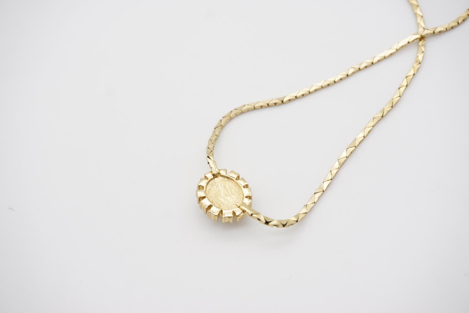 Christian Dior Vintage 1970s White Pearl Sparkling Crystals Pendant Necklace 3