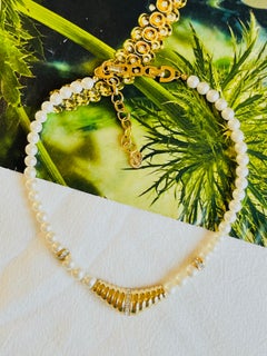Christian Dior Vintage 1970s White Pearls Triangle Crystals Pendant Necklace