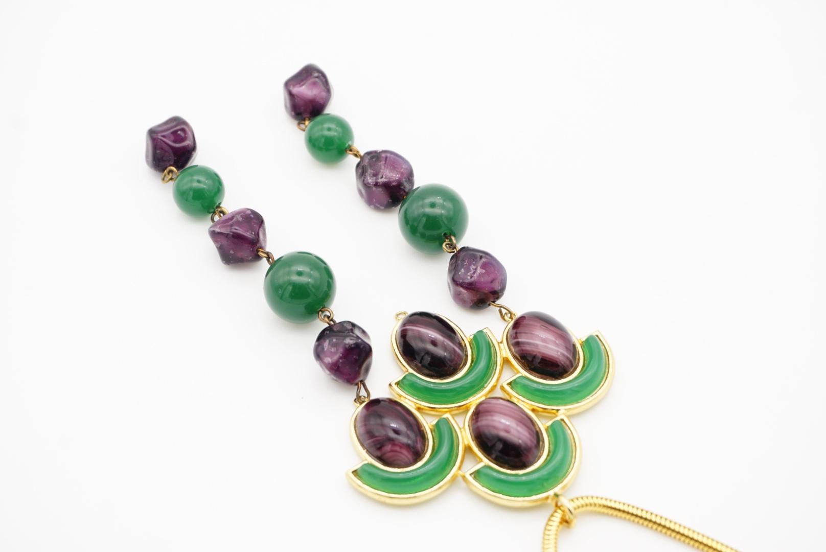 Christian Dior Vintage 1971 Emerald Amethyst Cabochon Fans Tassel Long Necklace For Sale 9