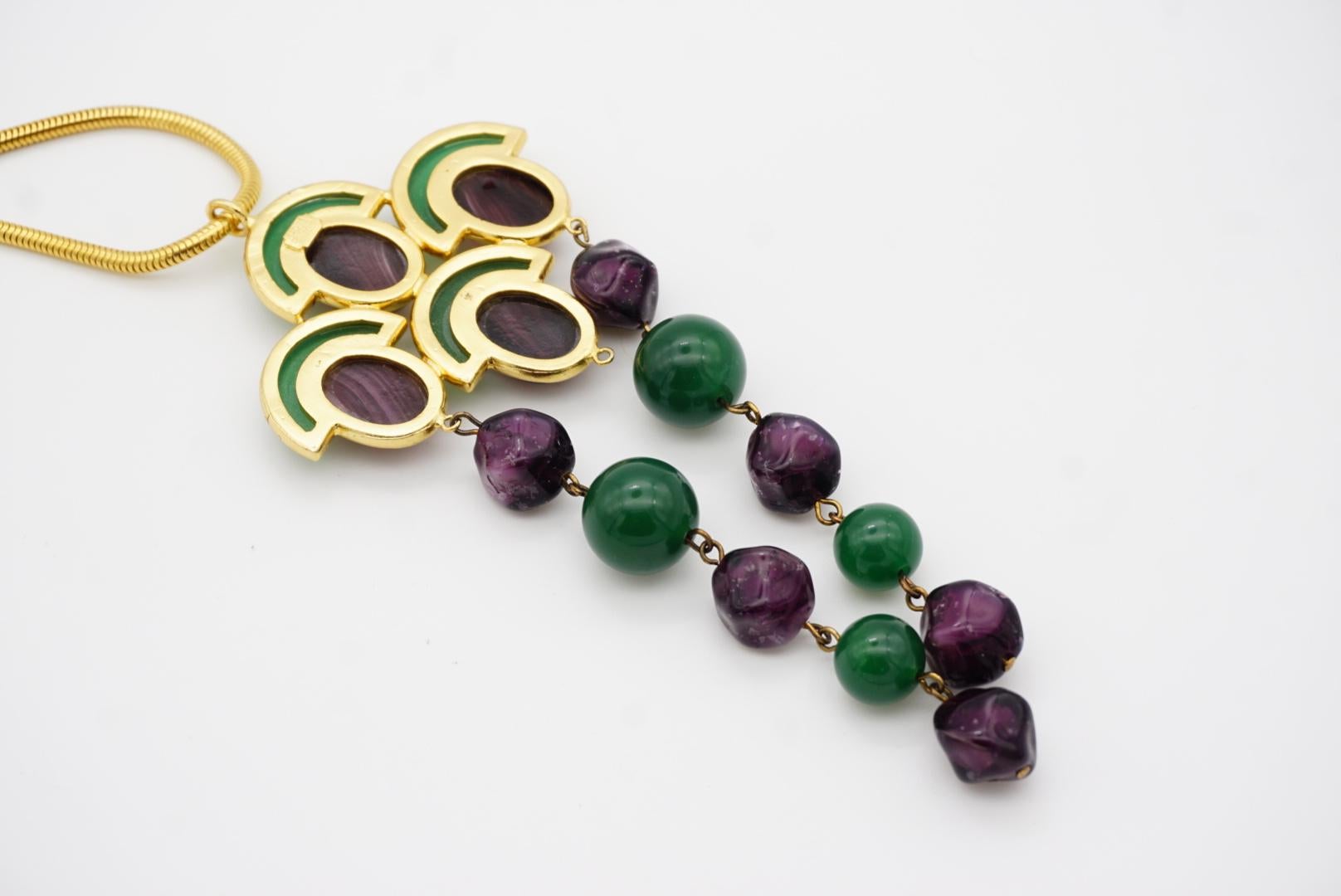 Christian Dior Vintage 1971 Emerald Amethyst Cabochon Fans Tassel Long Necklace For Sale 10