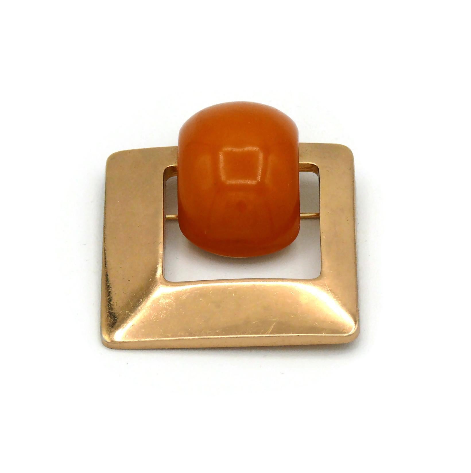Women's CHRISTIAN DIOR Vintage 1971 Gold Tone and Resin Modernist Brooch For Sale