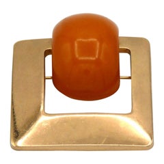 CHRISTIAN DIOR Vintage 1971 Modernistische Brosche aus Goldtönen und Harz