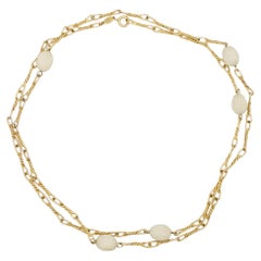 Christian Dior Vintage 1973 White Oval Balls Interlock Link Gold Long Necklace 