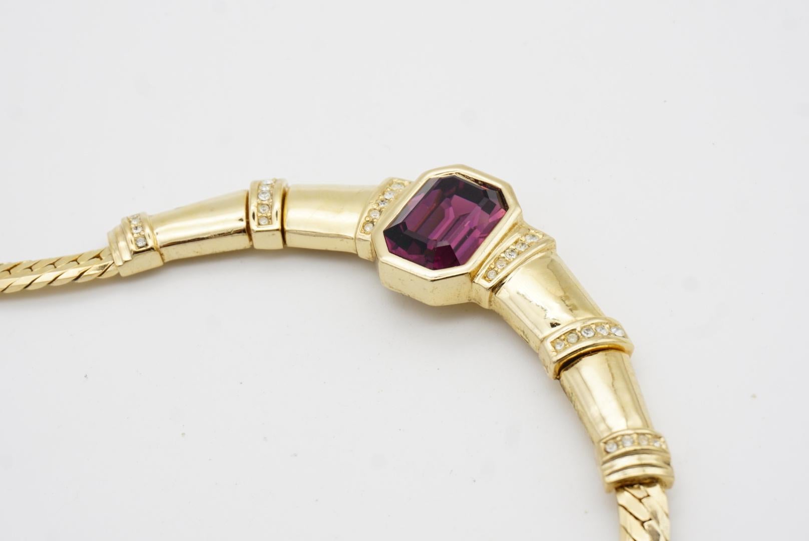 Christian Dior Vintage 1980 Amethyst Octagon Crystals Statement Choker Necklace For Sale 5