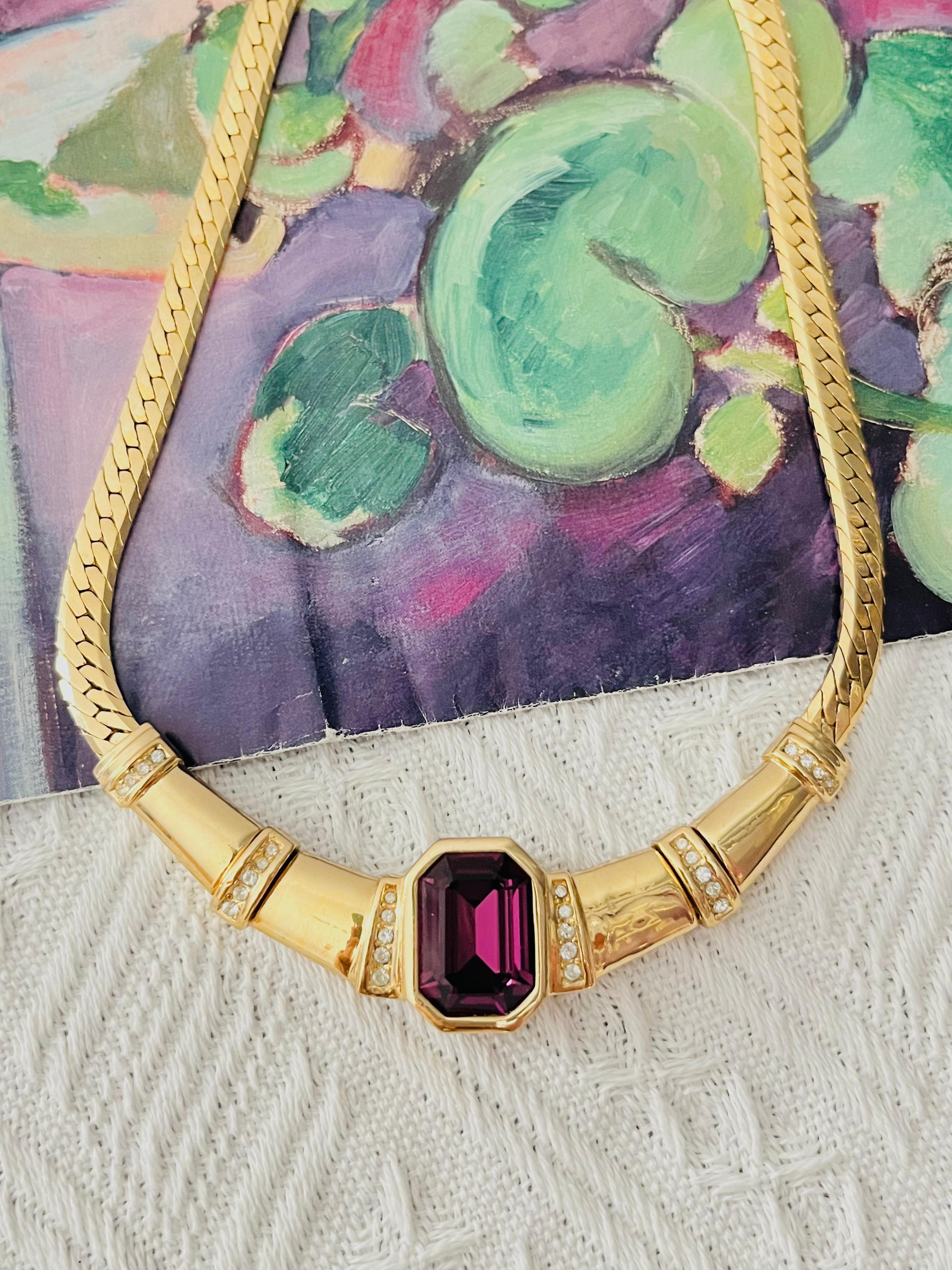 Art Deco Christian Dior Vintage 1980 Amethyst Octagon Crystals Statement Choker Necklace For Sale