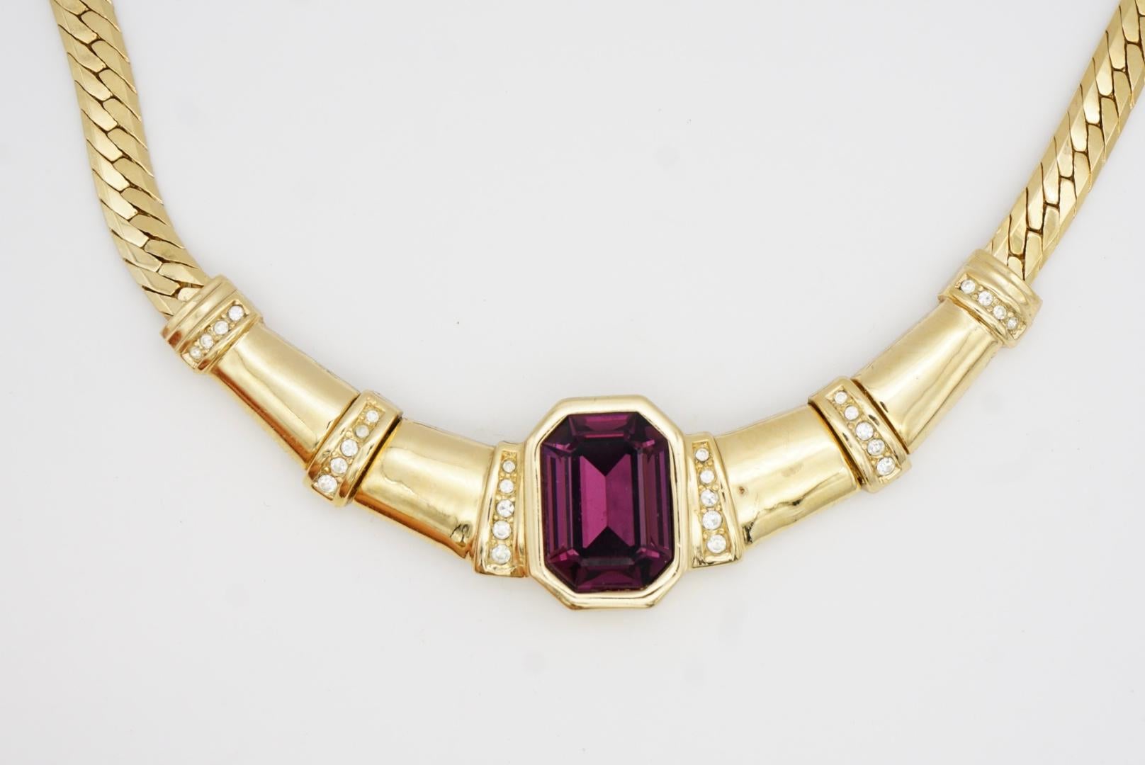Christian Dior Vintage 1980 Amethyst Octagon Crystals Statement Choker Necklace For Sale 3