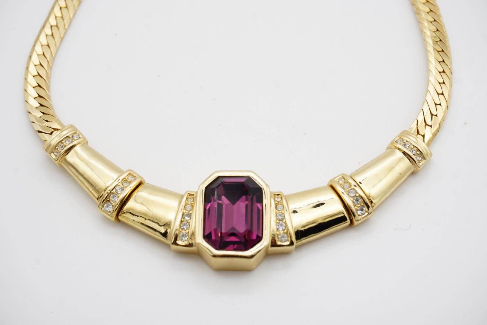 Christian Dior Vintage 1980 Amethyst Octagon Crystals Statement Choker Necklace For Sale 4
