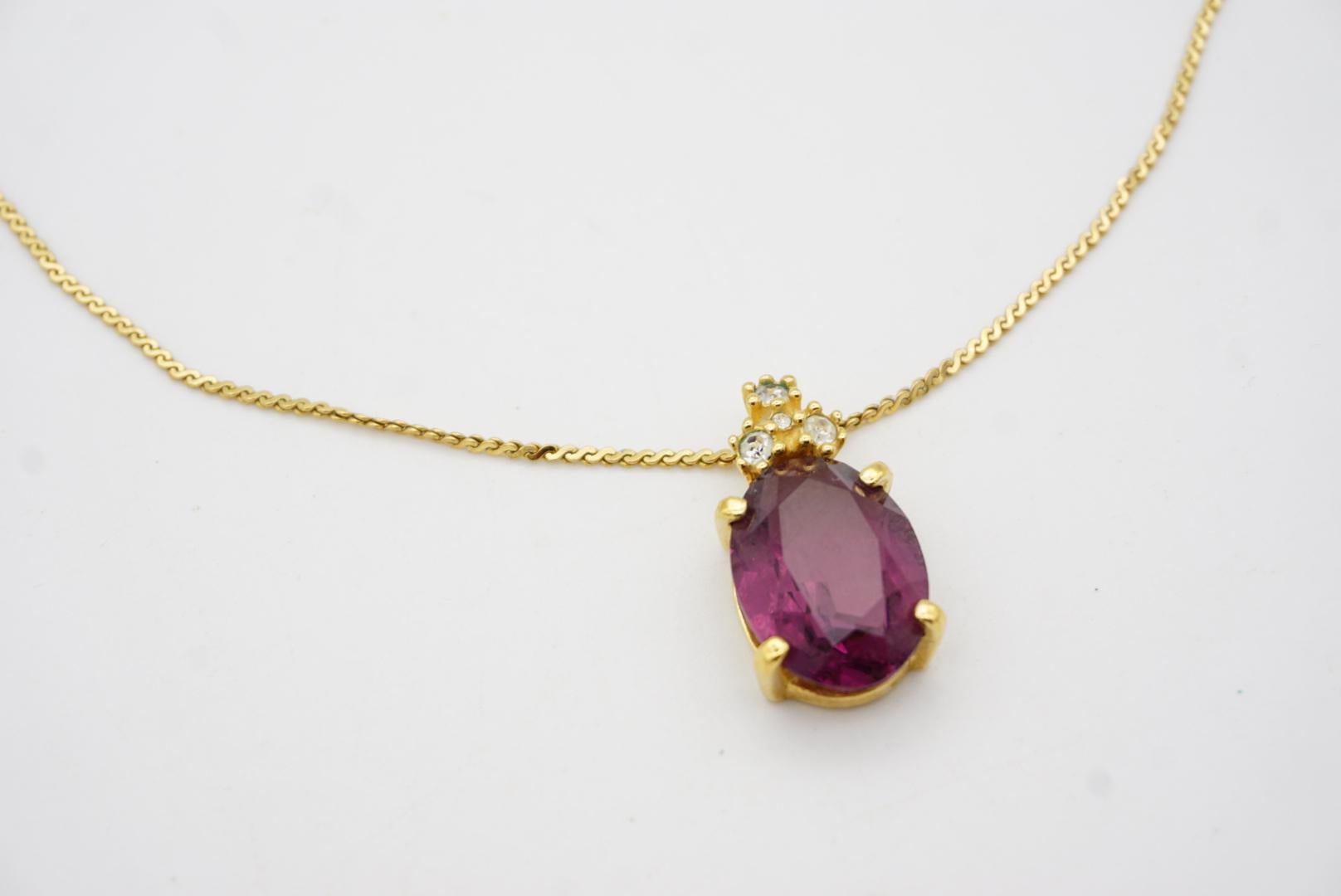 Christian Dior Vintage 1980 Amethyst Oval Pendant Trio Cluster Crystals Necklace For Sale 5