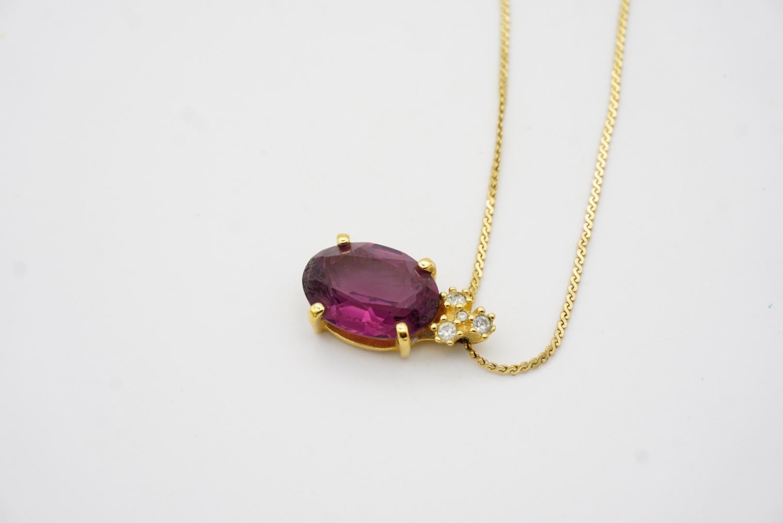 Christian Dior Vintage 1980 Amethyst Oval Pendant Trio Cluster Crystals Necklace For Sale 8