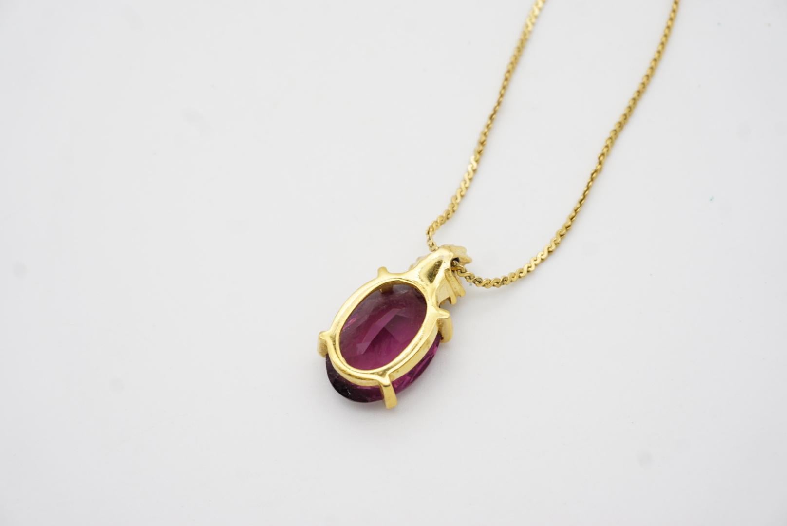 Christian Dior Vintage 1980 Amethyst Oval Pendant Trio Cluster Crystals Necklace For Sale 9