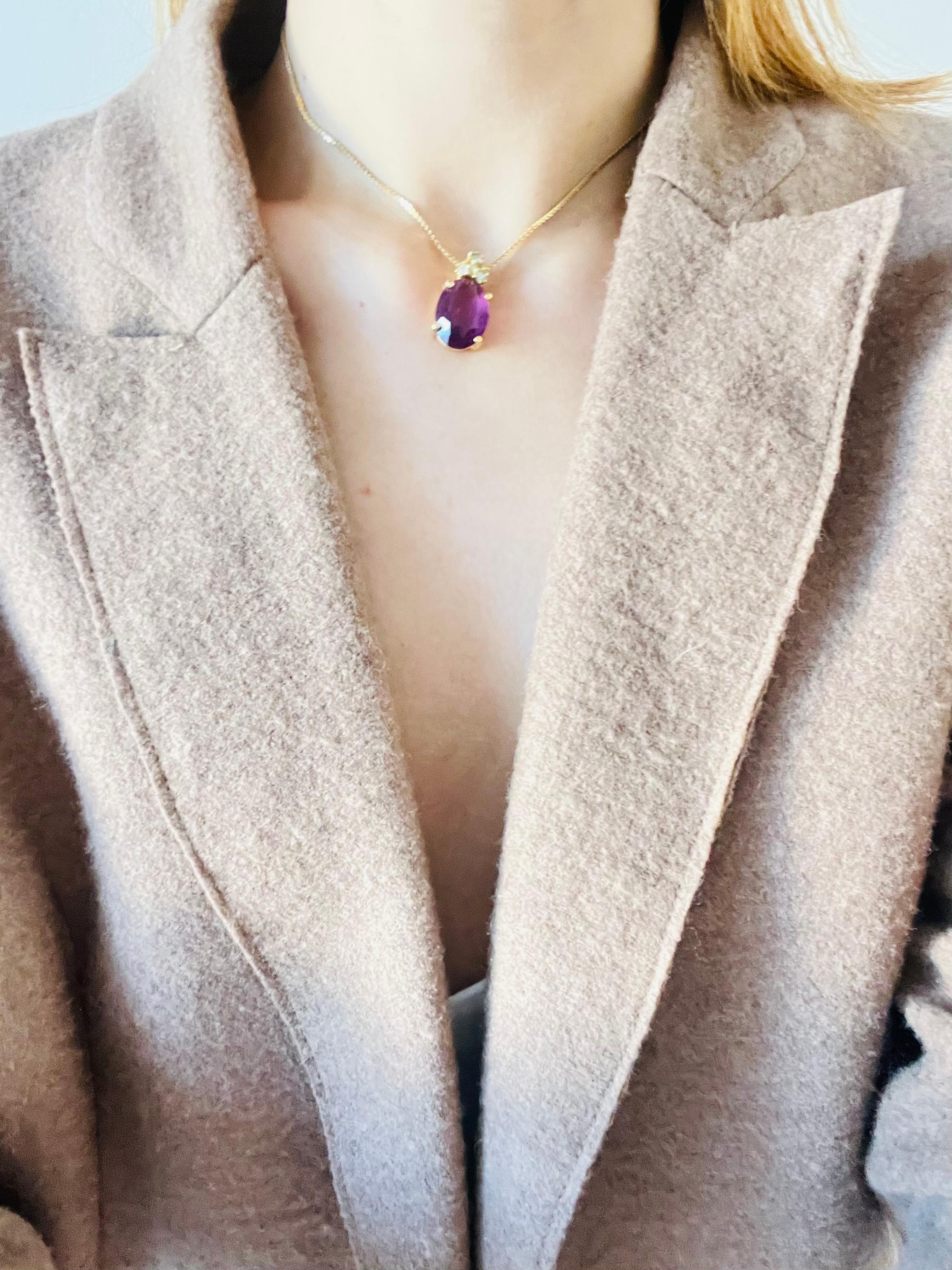 Christian Dior Vintage 1980 Amethyst Oval Pendant Trio Cluster Crystals Necklace For Sale 1