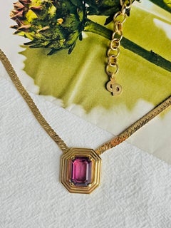 Christian Dior Vintage 1980 Amethyst Rectangle Crystal Octagon Pendant Necklace
