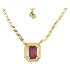 Christian Dior Vintage 1980 Amethyst Rectangle Crystal Octagon Pendant Necklace