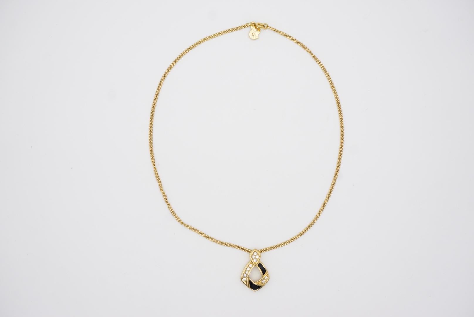 Christian Dior Vintage 1980 Black Crystals Diamond Swirl Gold Openwork Necklace For Sale 5