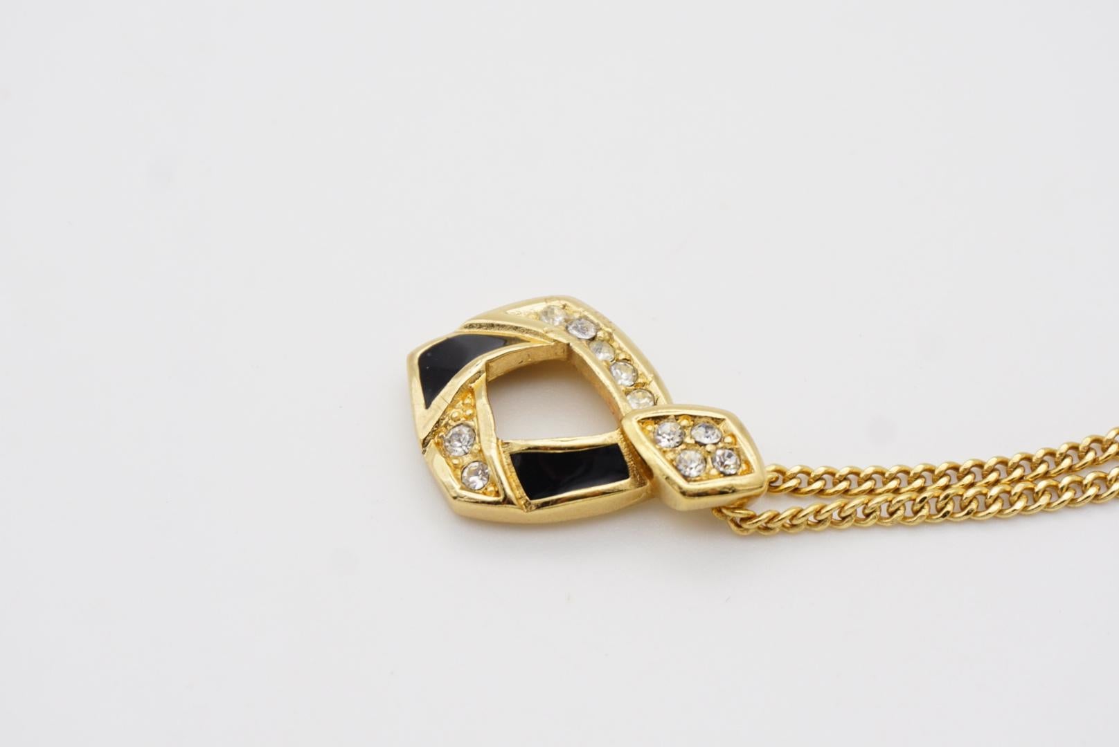 Christian Dior Vintage 1980 Black Crystals Diamond Swirl Gold Openwork Necklace For Sale 6