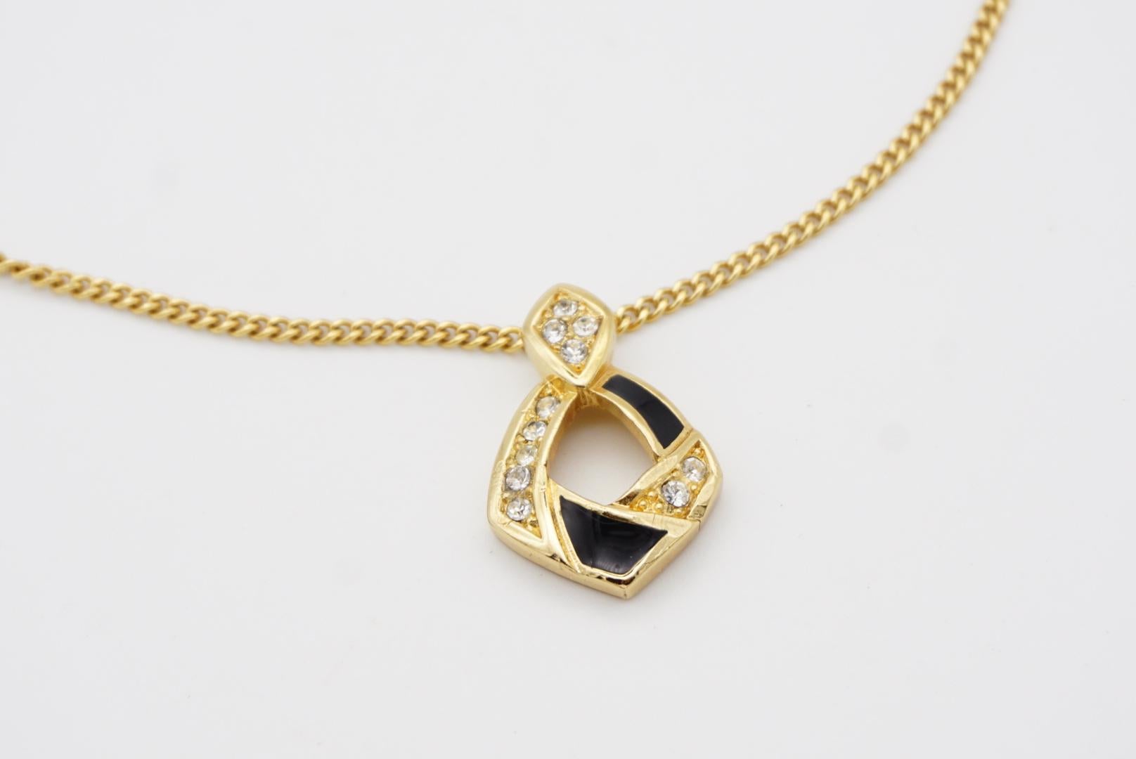 Christian Dior Vintage 1980 Black Crystals Diamond Swirl Gold Openwork Necklace For Sale 7
