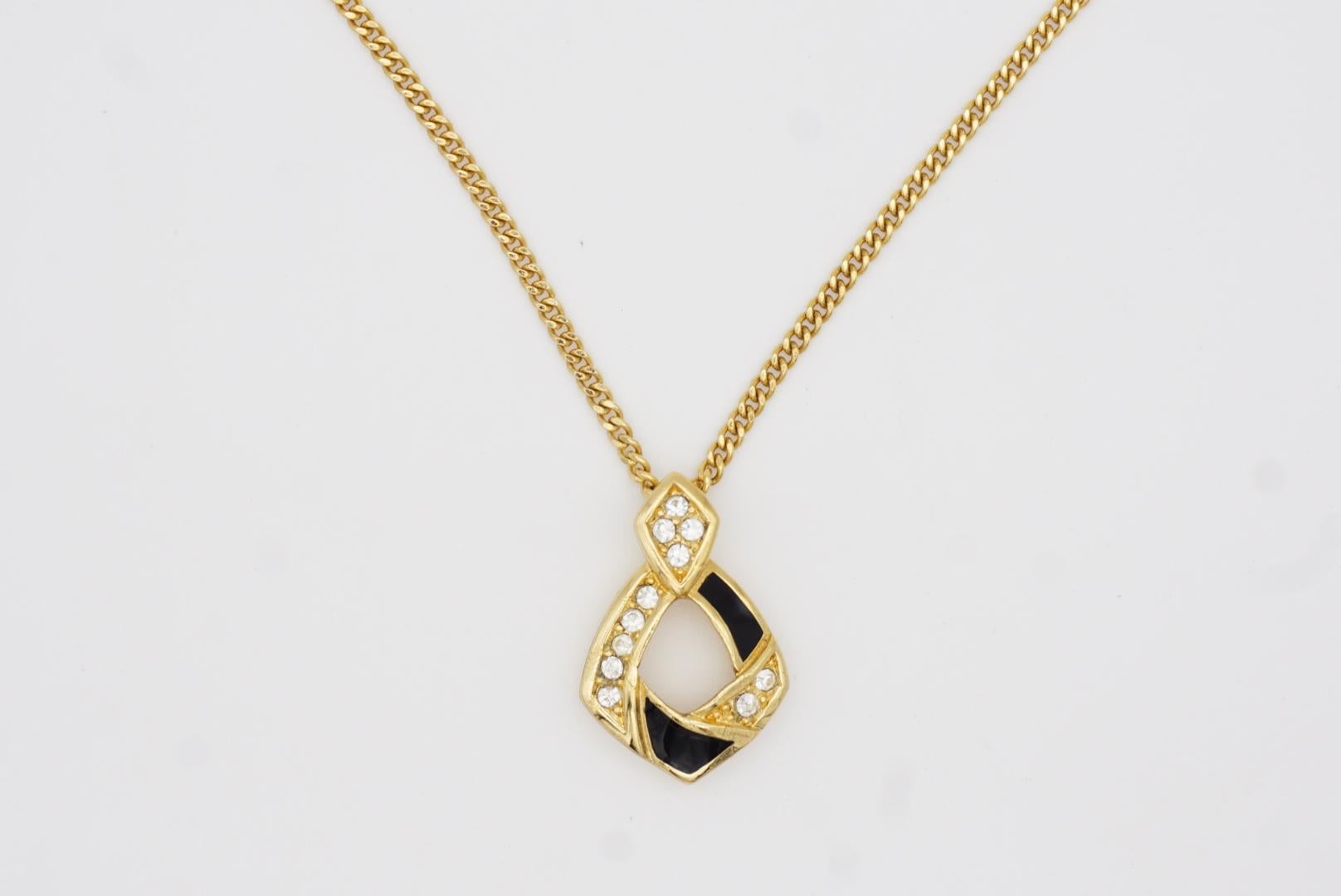 Christian Dior Vintage 1980 Black Crystals Diamond Swirl Gold Openwork Necklace For Sale 4