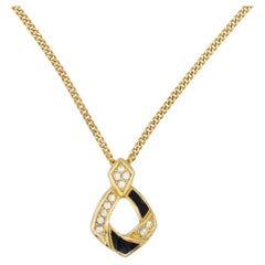 Christian Dior Vintage 1980 Black Crystals Diamond Swirl Gold Openwork Necklace