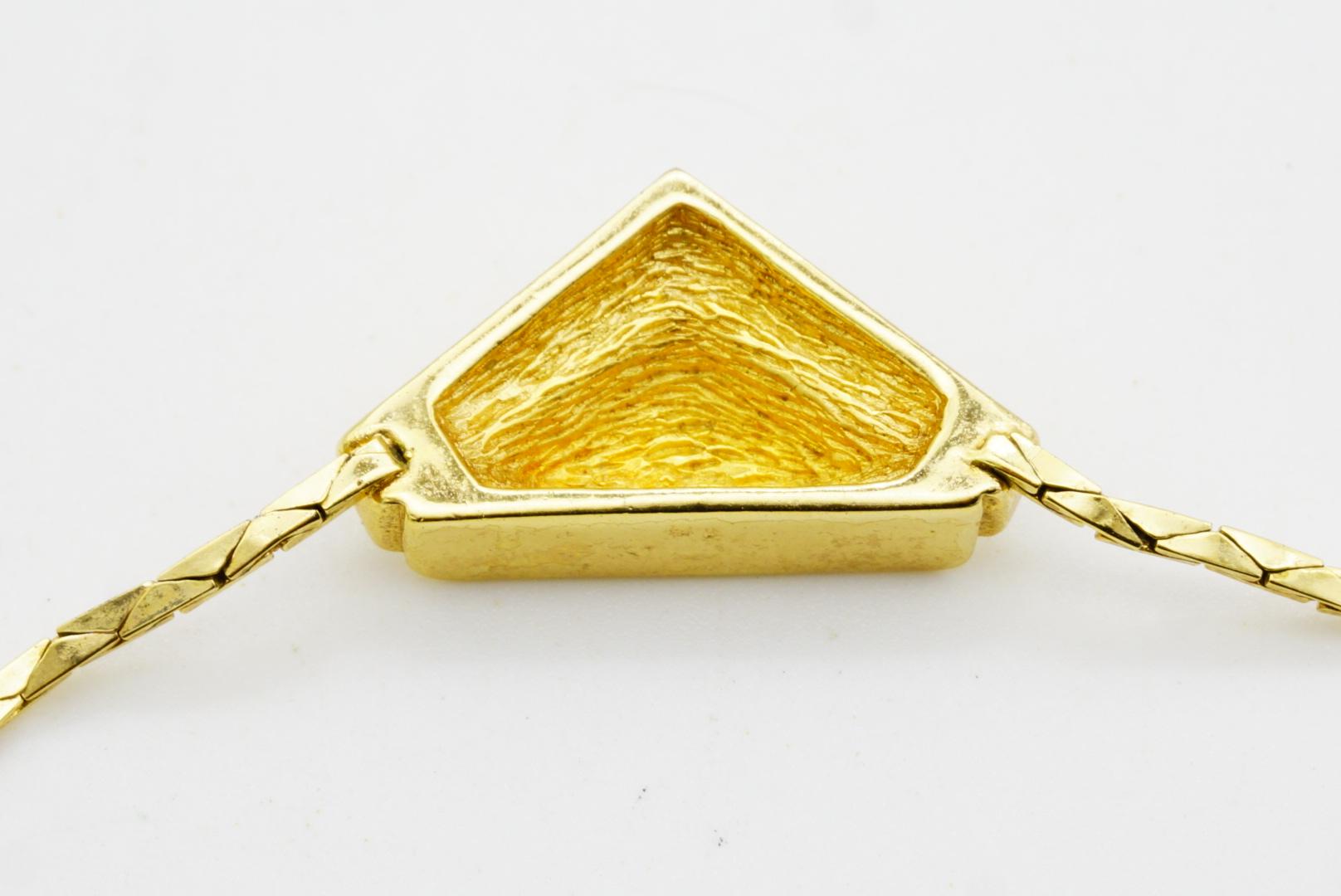 Christian Dior Vintage 1980 Black Enamel Crystal Triangle Pendant Gold Necklace For Sale 7