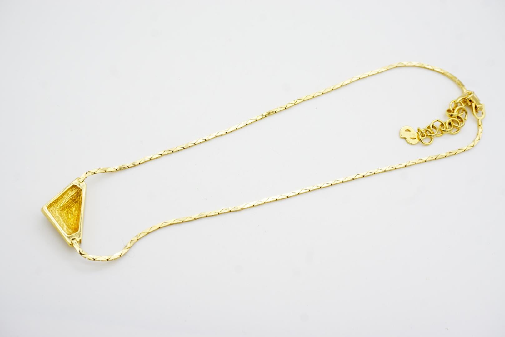 Christian Dior Vintage 1980 Black Enamel Crystal Triangle Pendant Gold Necklace For Sale 9