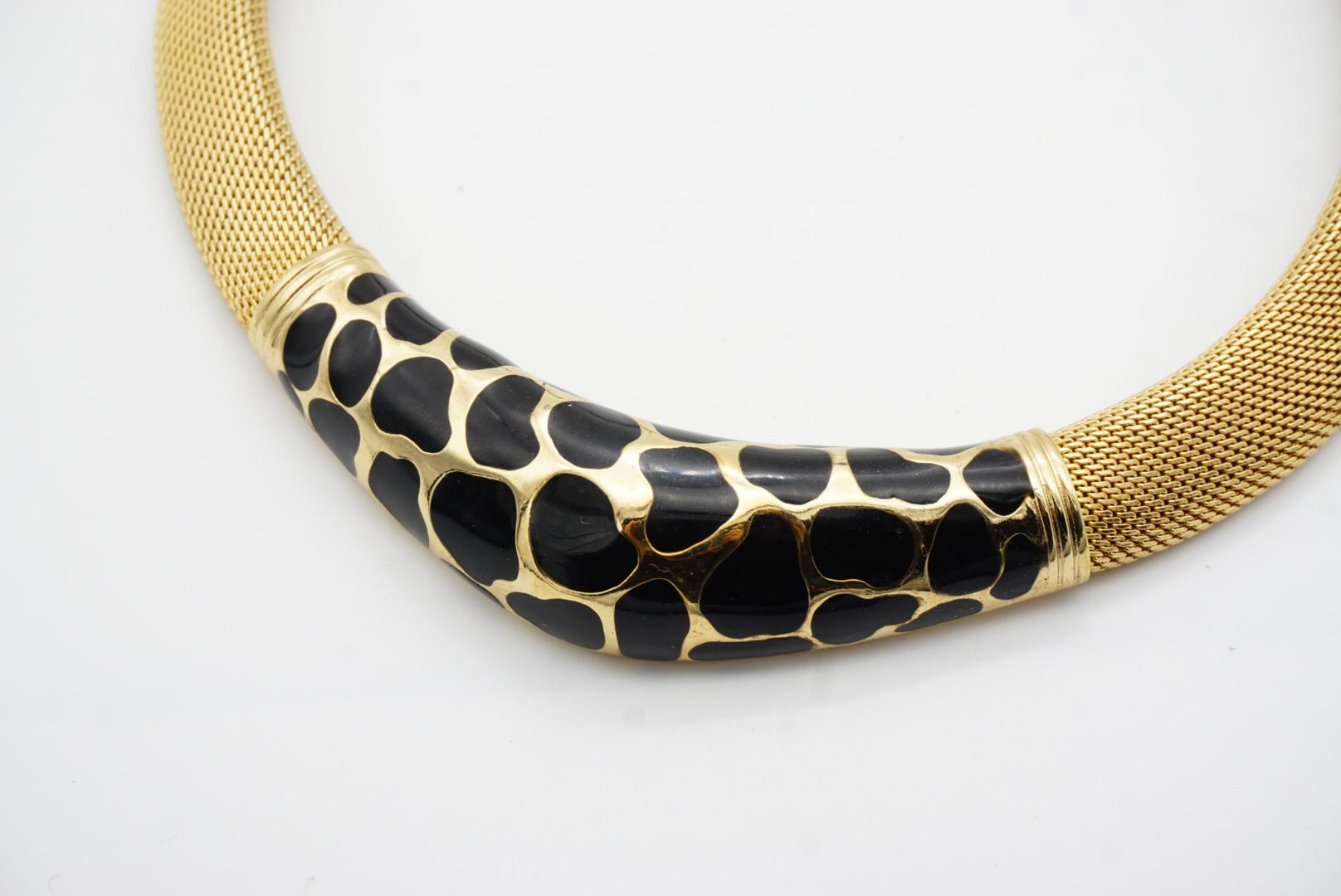 Christian Dior Vintage 1980 Noir Léopard Collier large en maille tissée Omega Chunky en vente 5