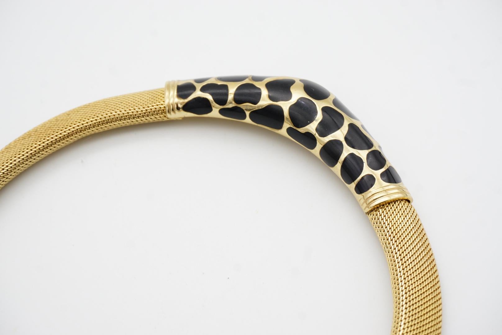 Christian Dior Vintage 1980 Noir Léopard Collier large en maille tissée Omega Chunky en vente 6